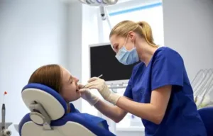 dental patient getting a dental cleaning.